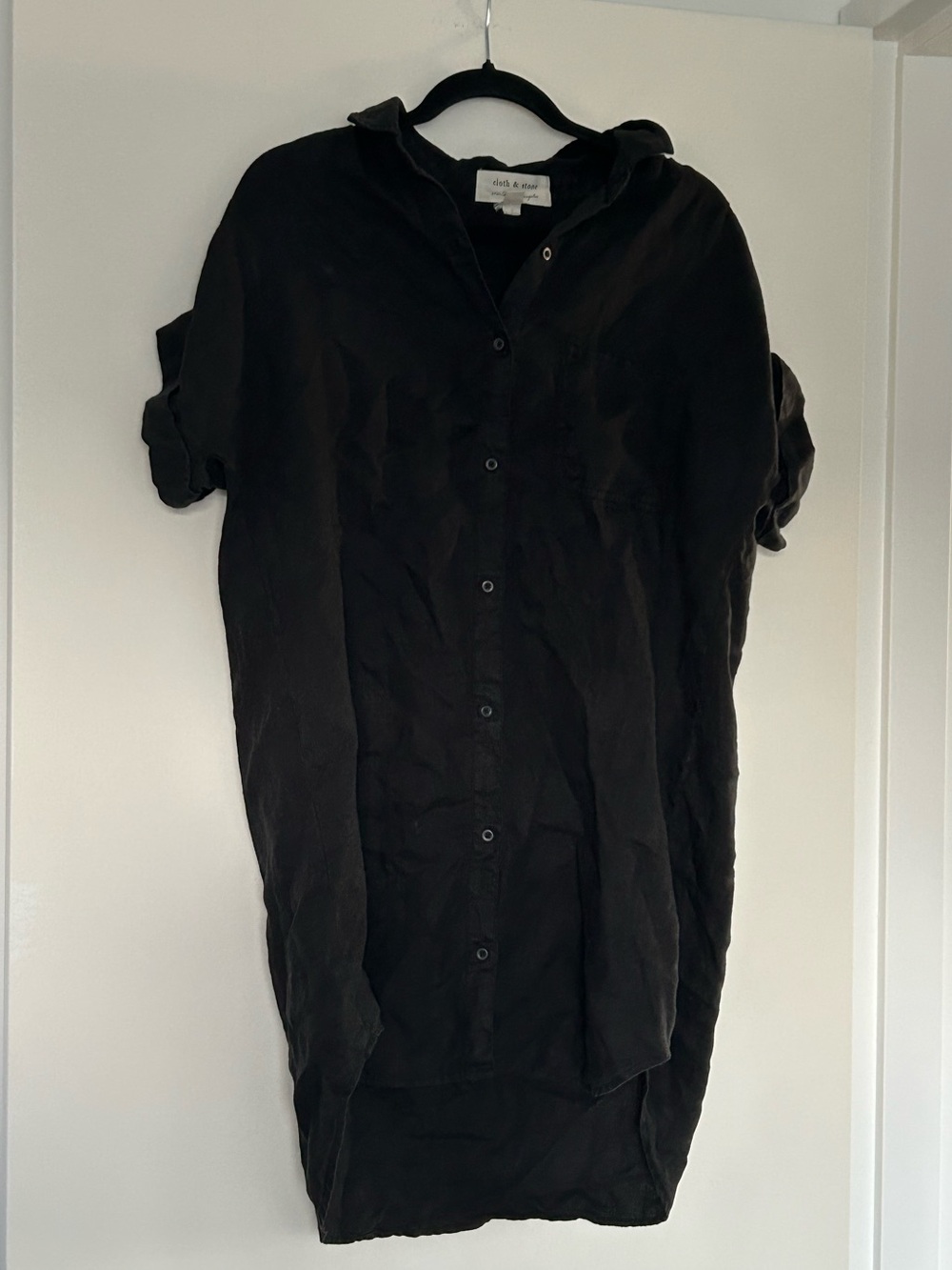 cloth & stone Black Short-Sleeve Linen Dress